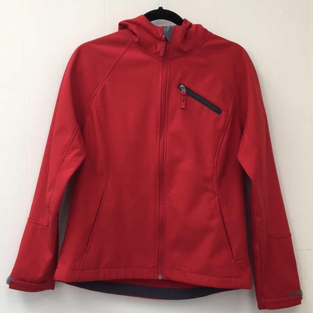 Free Tech Red Hooded Full Zip Polyester Womens Jacket Size M EXCELLENT Condition